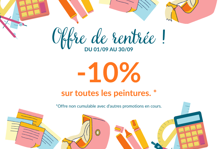 Offre de rentrée : -10% sur toutes les peintures du 1er au 30 septembre